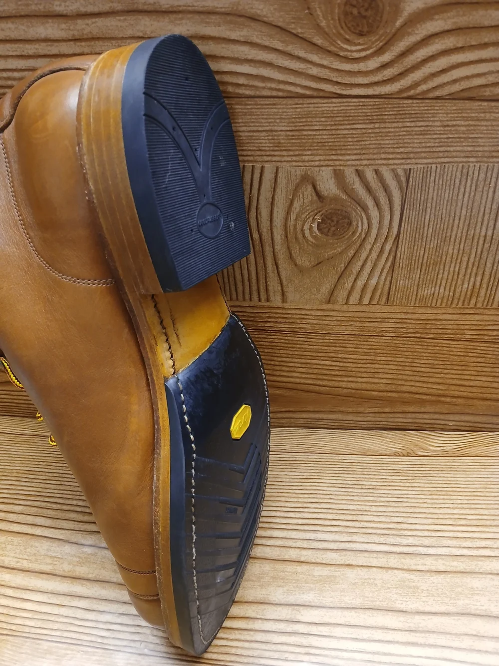 Unmarked Goodyear Leather Welt Lace-Up Boots with Yellow Accents Size 12